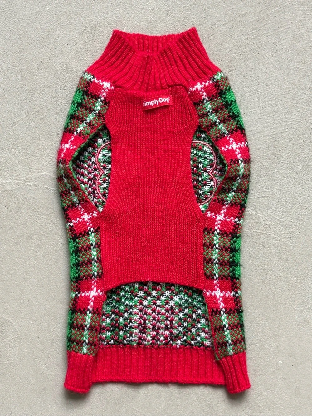 SIMPLY DOG Red & Green Plaid Dog Sweater with Bone Accent